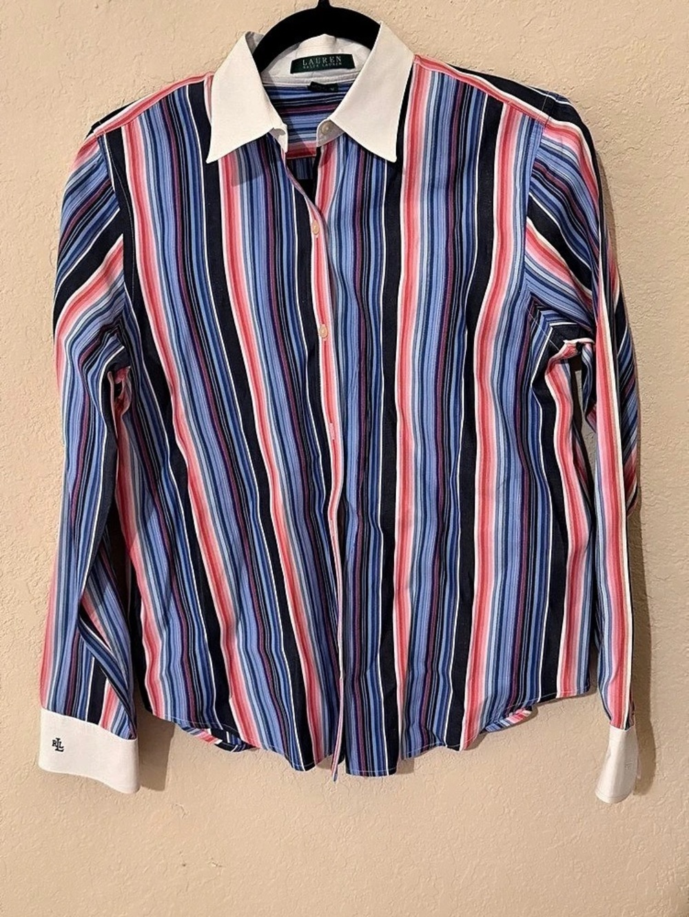 Lauren Ralph Lauren Striped Button Down Shirt Blue & Red Medium